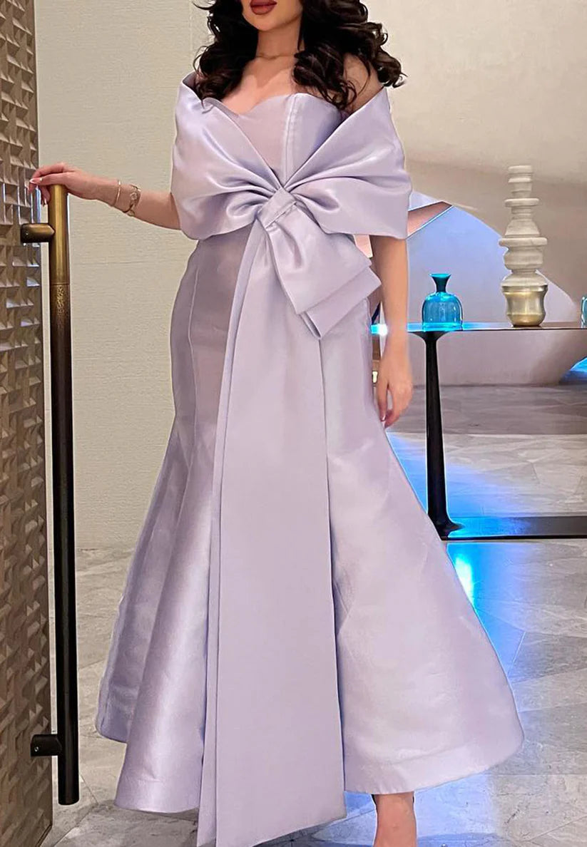 Off-Shoulder Sleeveless Bowknot Satin Evening Dress Mermaid Mother of Birde Dress simple gentle atmospheric and unique desi Bring summer colors to enhance whiteness