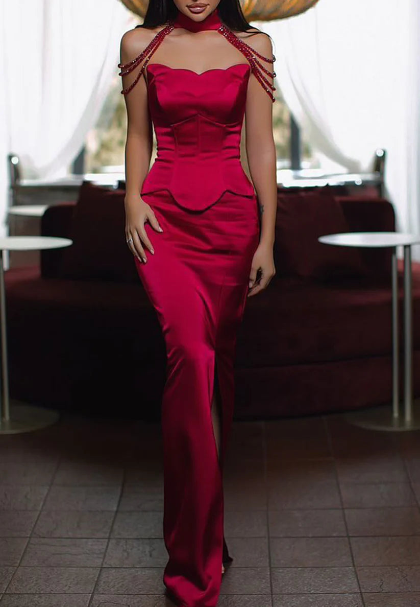 Off-Shoulder Sleeveless Corset Side Slit Evening Dress Mermaid Prom Dress simple gentle atmospheric and unique desi Bring summer colors to enhance whiteness