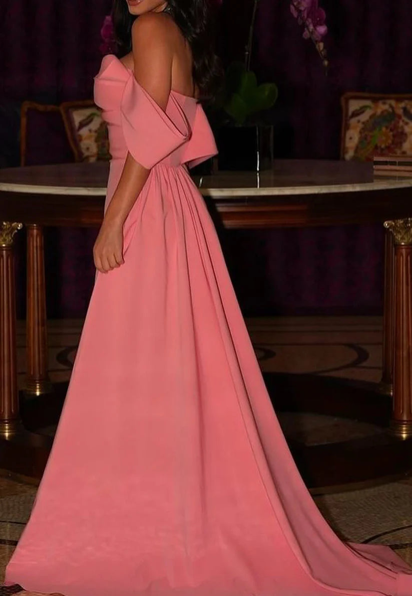 Off-Shoulder Sleeveless Evening Dress Pleated Slit Sheath Prom Dress simple gentle atmospheric and unique desi Bring summer colors to enhance whiteness