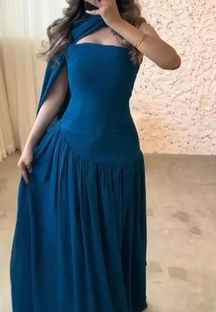 Off-Shoulder Sleeveless Pleated A-Line Evening Dress simple gentle atmospheric and unique desi Bring summer colors to enhance whiteness