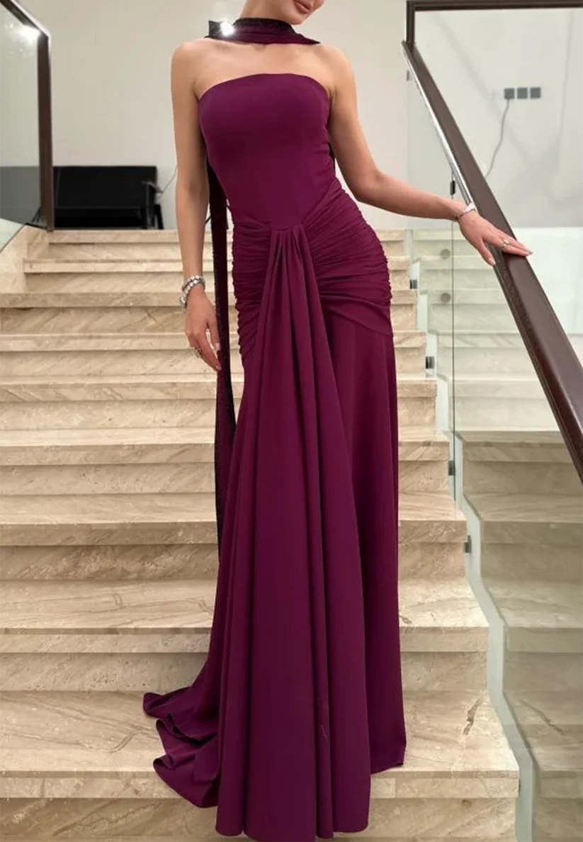 Off-Shoulder Sleeveless Pleated A-Line Evening Dress simple gentle atmospheric and unique desi Bring summer colors to enhance whiteness