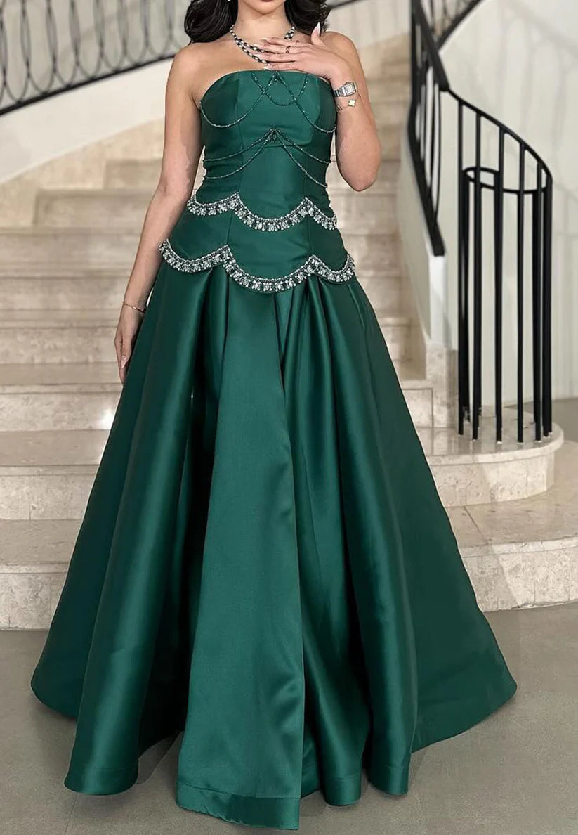 Off-Shoulder Sleeveless Pleated Beading Satin A-Line Evening Dress simple gentle atmospheric and unique desi Bring summer colors to enhance whiteness