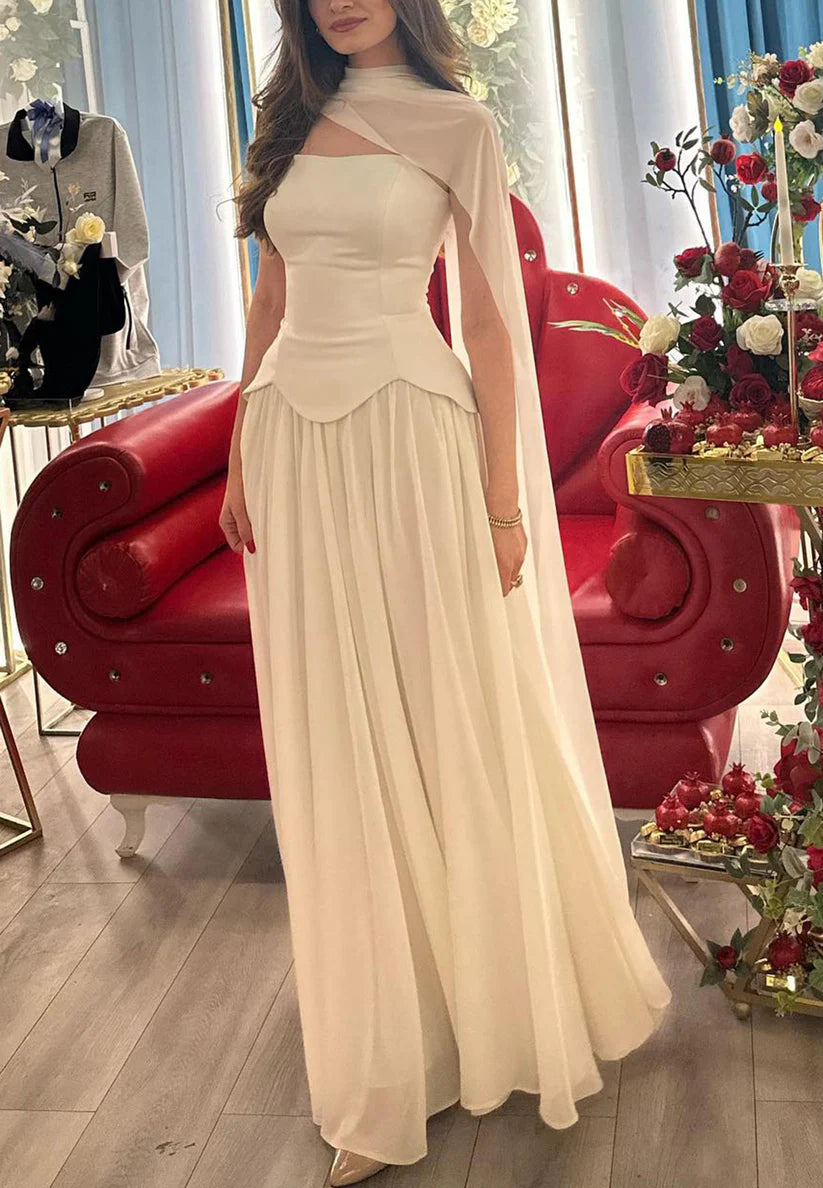 Off-Shoulder Sleeveless Pleated Chiffon A-Line Party Dress simple gentle atmospheric and unique desi Bring summer colors to enhance whiteness