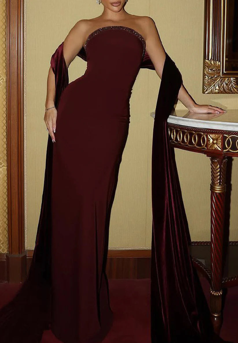 Off-Shoulder Sleeveless Sleek Sheath Formal Dress simple gentle atmospheric and unique desi Bring summer colors to enhance whiteness