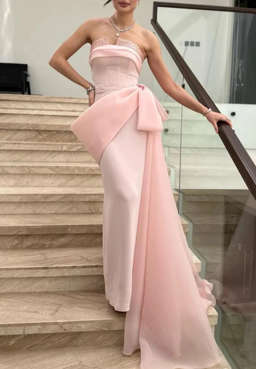Off-Shoulder Sleevelesss Sleek Sheath Bowknot Evening Dress simple gentle atmospheric and unique desi Bring summer colors to enhance whiteness