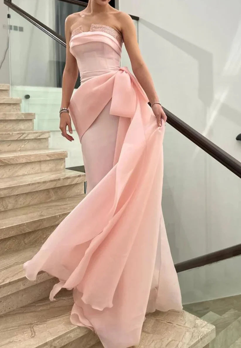 Off-Shoulder Sleevelesss Sleek Sheath Bowknot Evening Dress simple gentle atmospheric and unique desi Bring summer colors to enhance whiteness