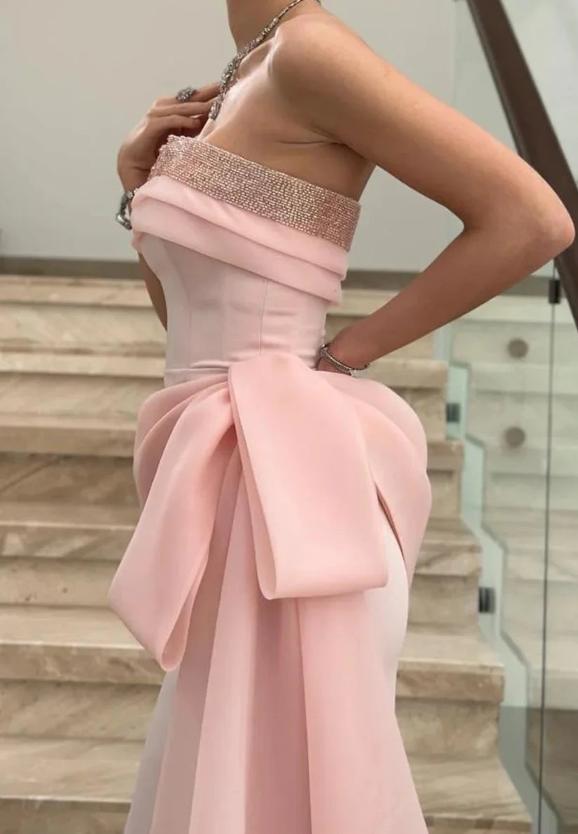 Off-Shoulder Sleevelesss Sleek Sheath Bowknot Evening Dress simple gentle atmospheric and unique desi Bring summer colors to enhance whiteness