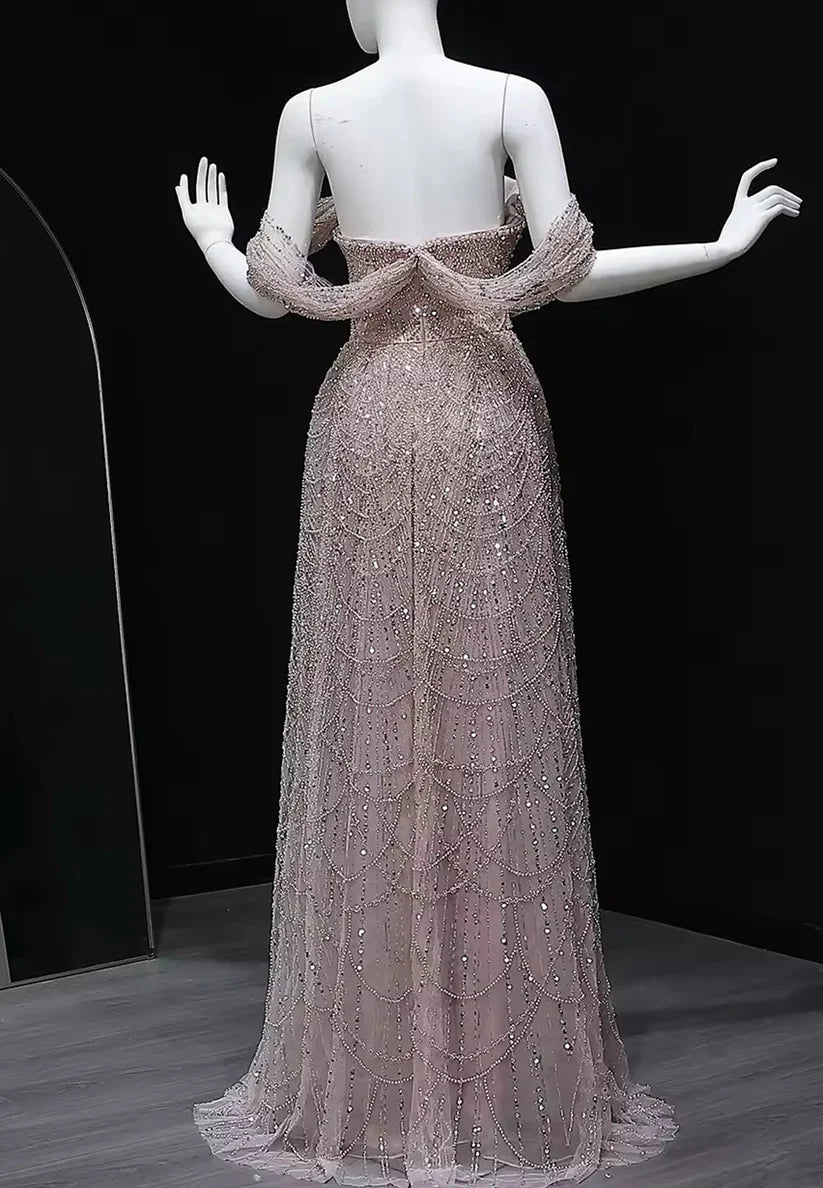 Off-Shoulder Strapless Beaded Embroidery A-Line Sparkly Prom Dress simple gentle atmospheric and unique desi Bring summer colors to enhance whiteness