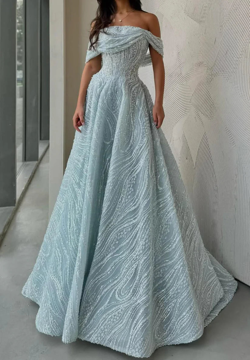 Off-Shoulder Strapless Beaded Embroidery Sparkly Prom Dresss simple gentle atmospheric and unique desi Bring summer colors to enhance whiteness