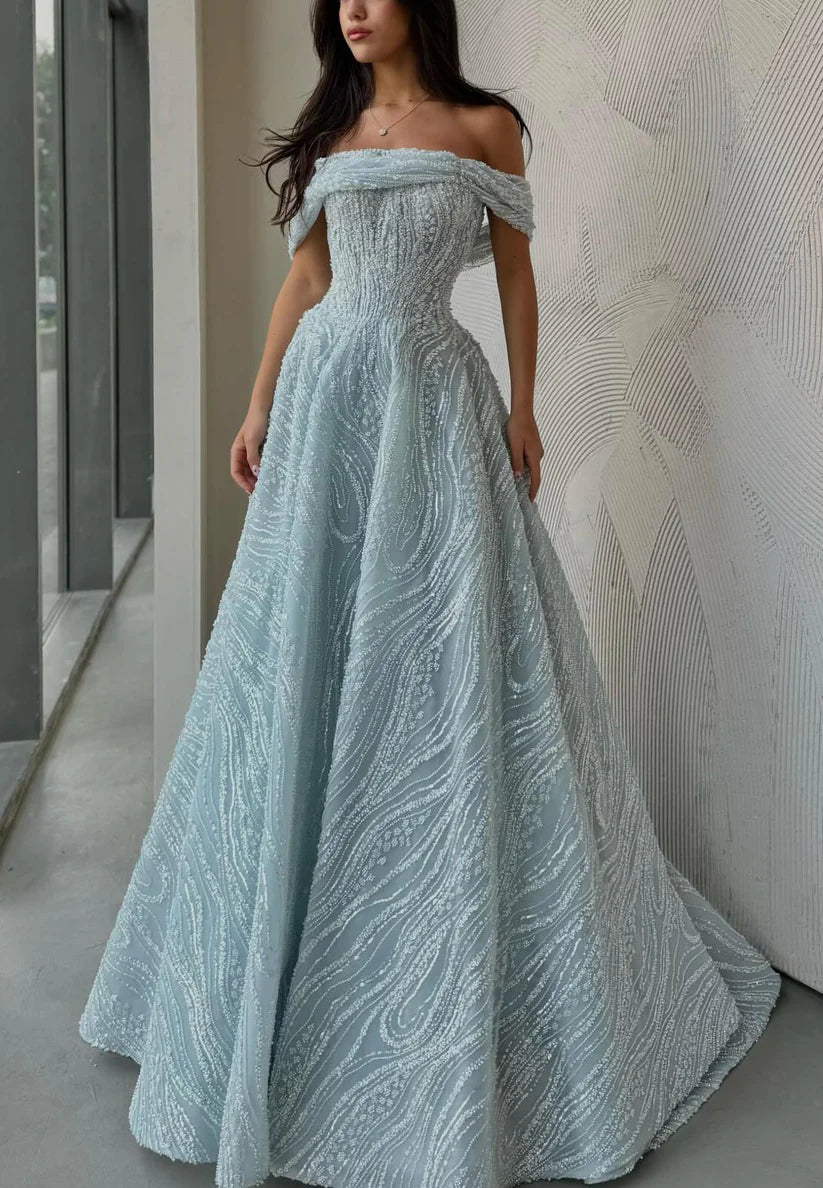 Off-Shoulder Strapless Beaded Embroidery Sparkly Prom Dresss simple gentle atmospheric and unique desi Bring summer colors to enhance whiteness