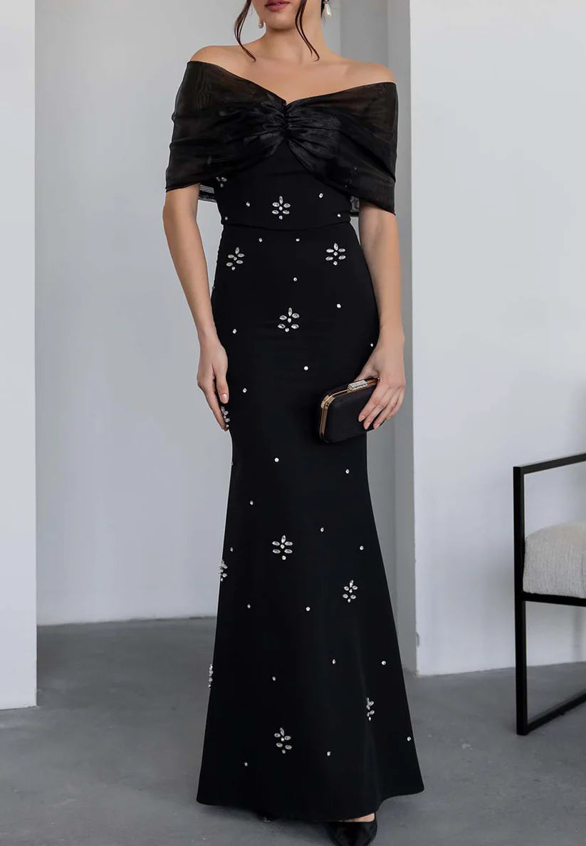 Off-Shoulder Strapless Beaded Evening Dress Mermaid Formal Dress simple gentle atmospheric and unique desi Bring summer colors to enhance whiteness