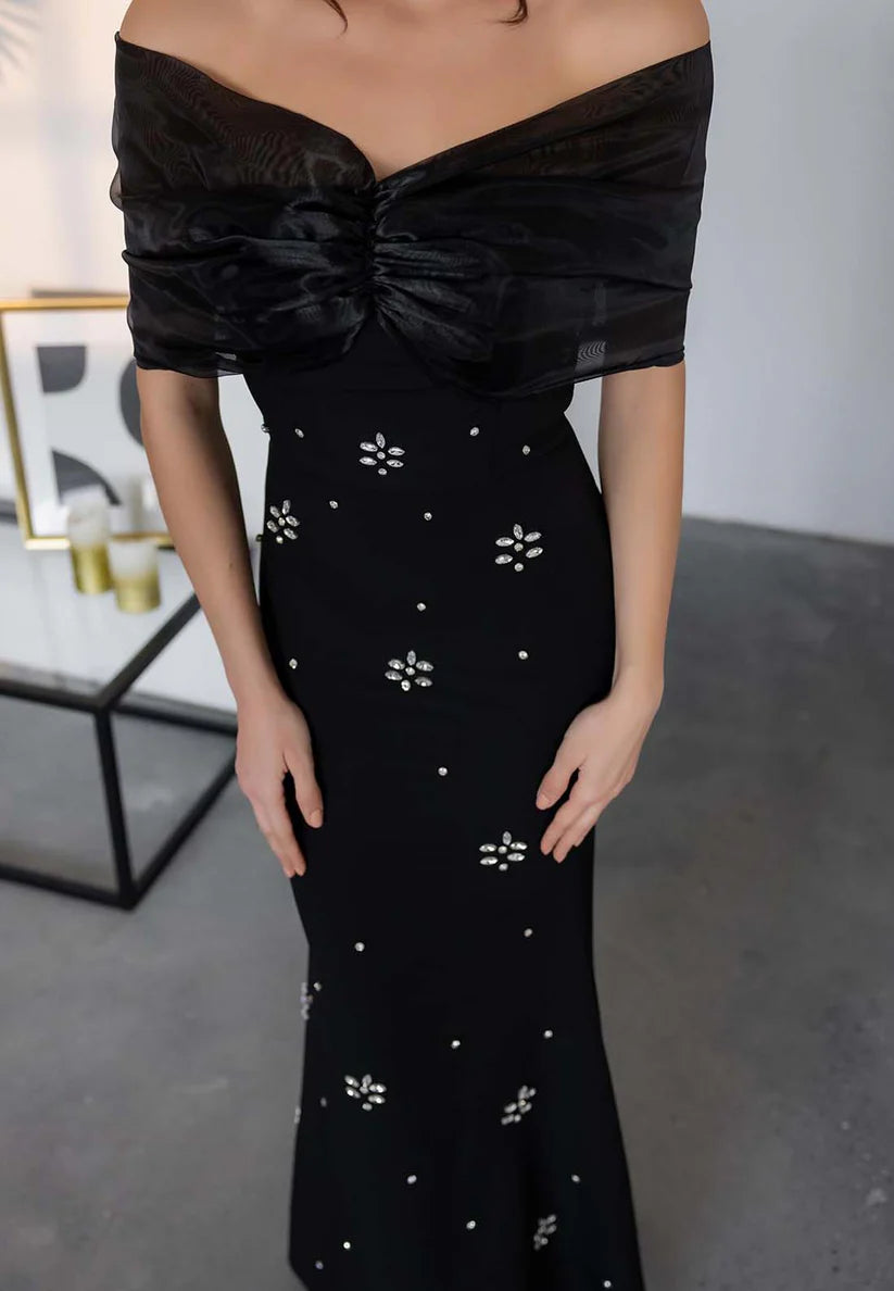 Off-Shoulder Strapless Beaded Evening Dress Mermaid Formal Dress simple gentle atmospheric and unique desi Bring summer colors to enhance whiteness