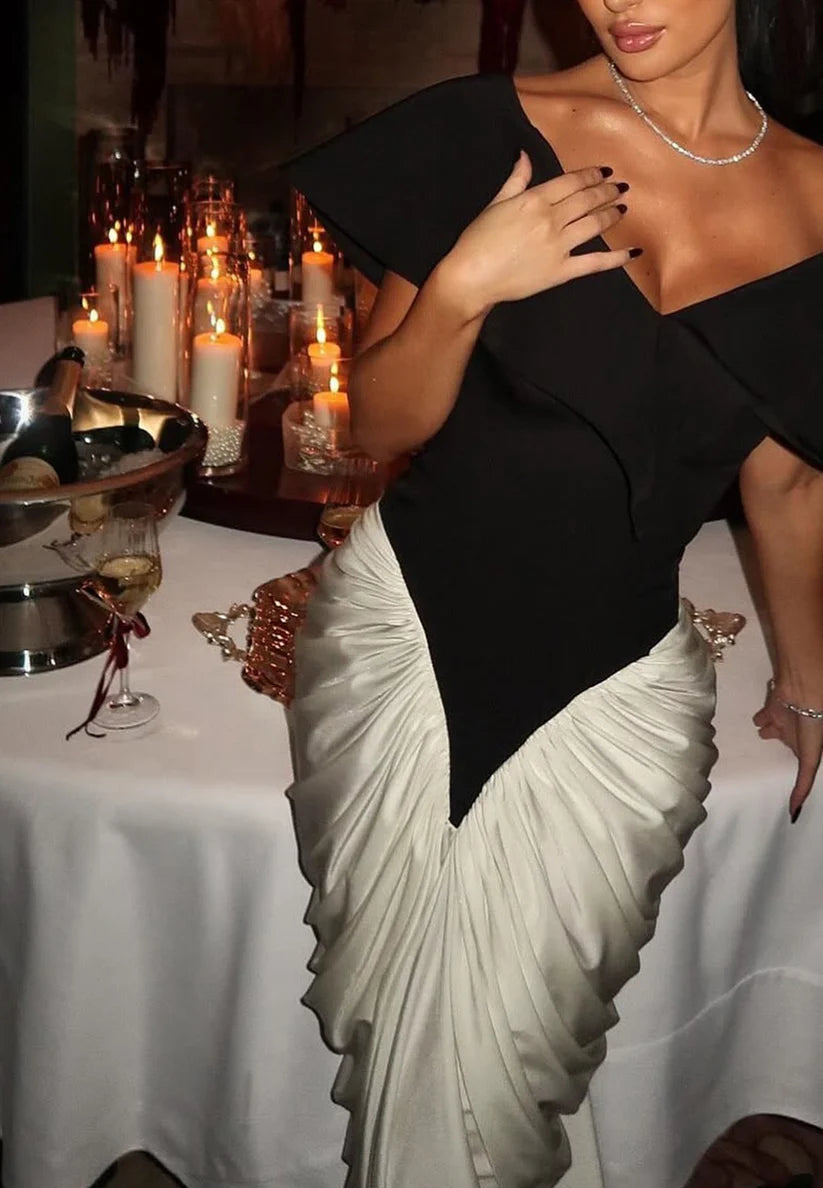 Off-Shoulder Strapless Pleated Mermaid Evening Dress simple gentle atmospheric and unique desi Bring summer colors to enhance whiteness