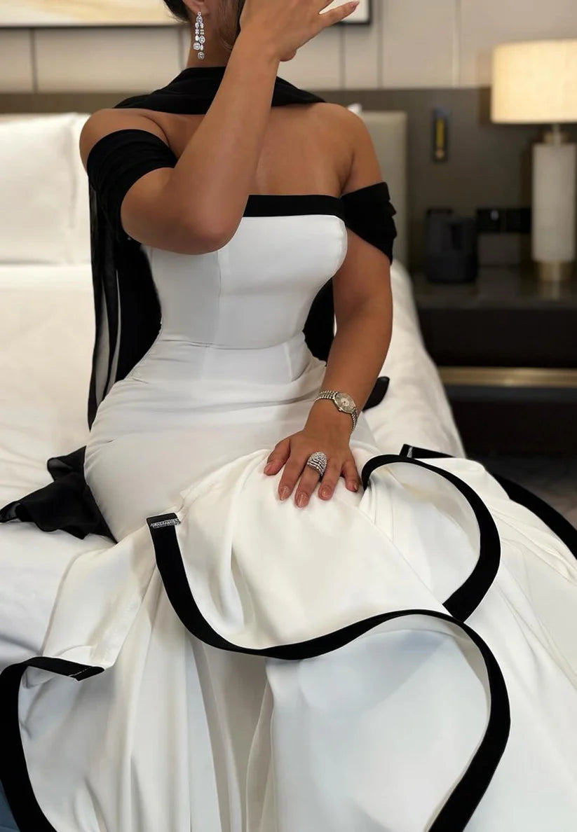 Off-Shoulder Tiered Ruffled Mermaid Evening Dress simple gentle atmospheric and unique desi Bring summer colors to enhance whiteness