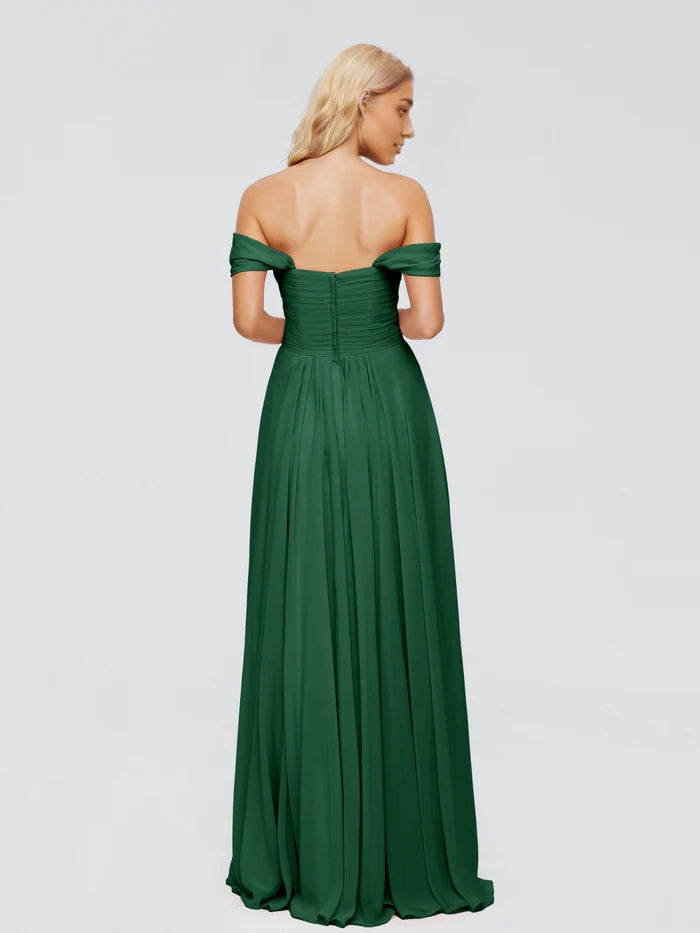 Off-The-Shoulder Chiffon Bridesmaid Dresses simple gentle atmospheric and unique desi Bring summer colors to enhance whiteness
