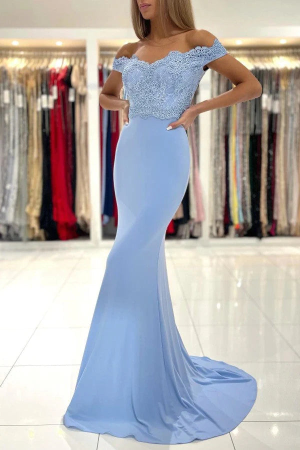 Off-the-Shoulder Mermaid Prom Dress Long With Appliques Simple gentle atmospheric and unique design