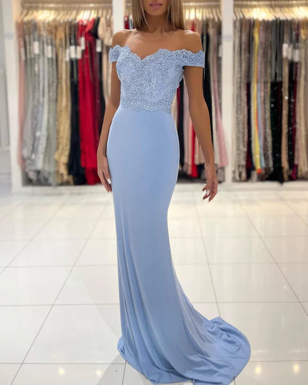 Off-the-Shoulder Mermaid Prom Dress Long With Appliques Simple gentle atmospheric and unique design