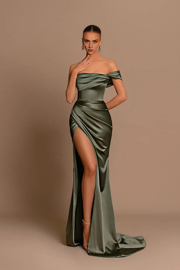 Off-the-Shoulder Prom Dress Mermaid Split Long Simple gentle atmospheric and unique design