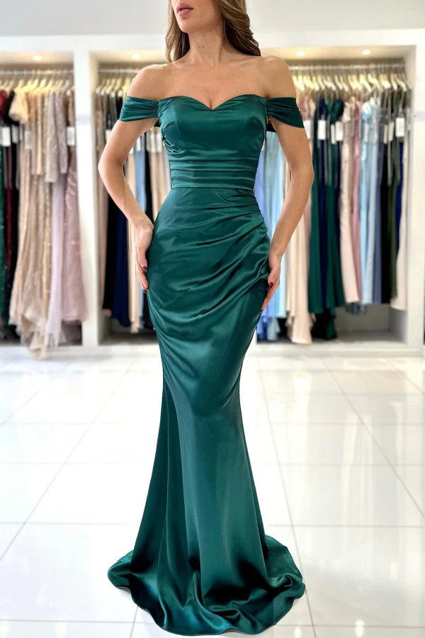 Emerald Green Prom Dress Long Sleeve One Shoulder With Split Simple gentle atmospheric and unique design  ﻿