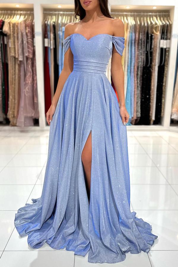 Off-the-Shoulder Prom Dress Slit Long On Sale Simple gentle atmospheric and unique design