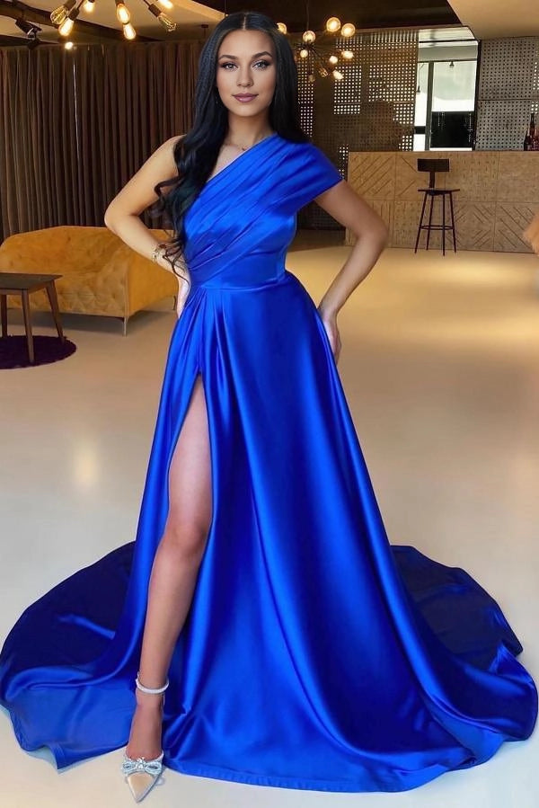 Off-the-Shoulder Royal Blue Evening Dresses Split Simple gentle atmospheric and unique design