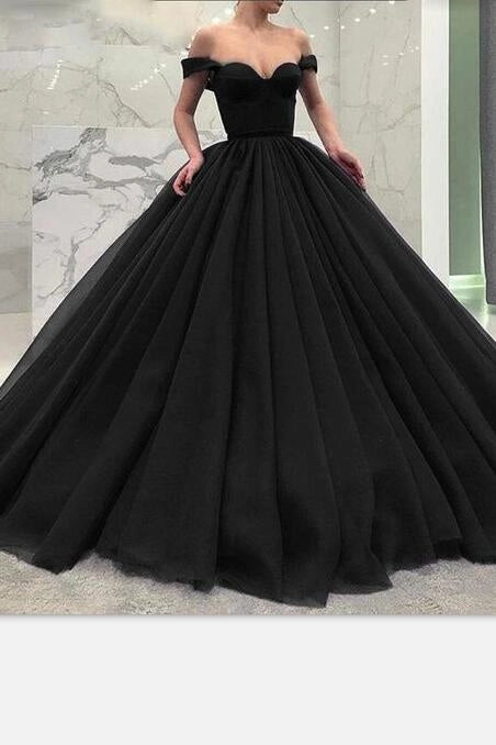 Off-the-shoulder Black Prom Gown with Puffy Tulle Skirt Prom Dresses simple gentle atmospheric and unique desi Bring summer colors to enhance whitenes