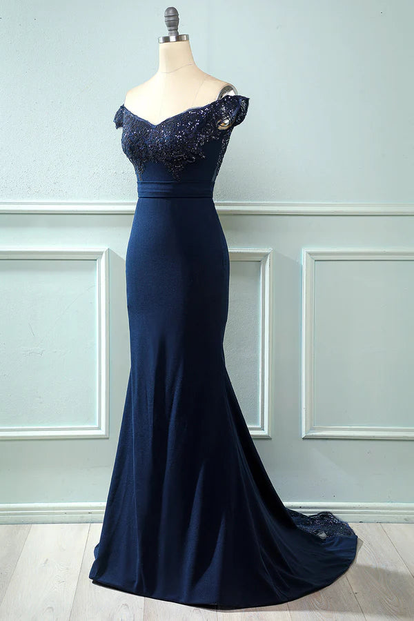 Off Shoulder Sequins Mermaid Prom Dress simple gentle atmospheric and unique desi