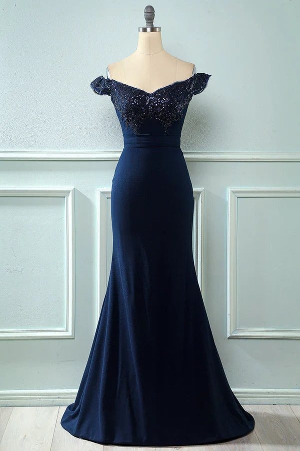 Off Shoulder Sequins Mermaid Prom Dress simple gentle atmospheric and unique desi