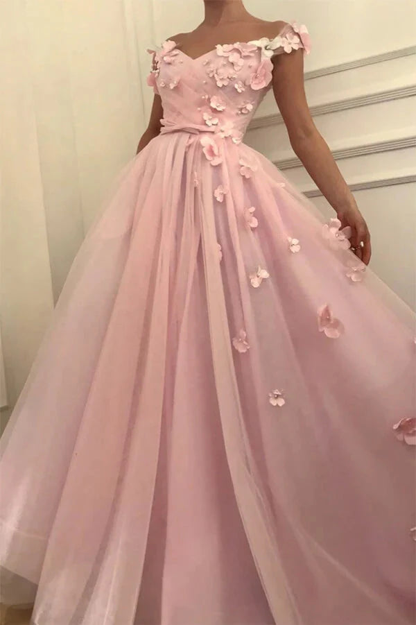 Off The Shoulder 3D Floral Long Prom Dress simple gentle atmospheric and unique desi Bring summer colors to enhance whiteness