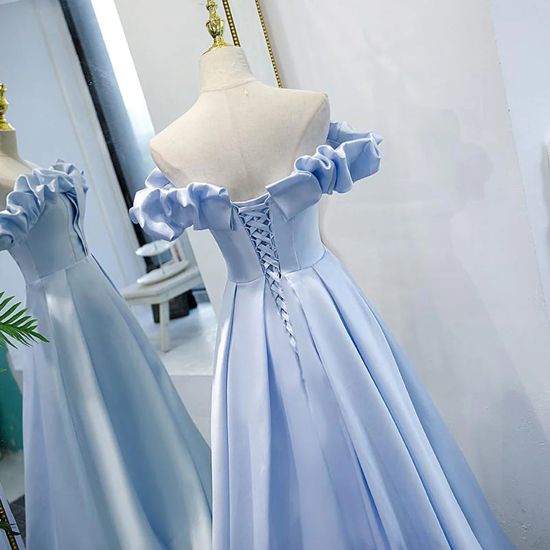 Off The Shoulder Blue Satin Long Prom Dress Long Evening Dress simple gentle atmospheric and unique desi Bring summer colors to enhance whiteness