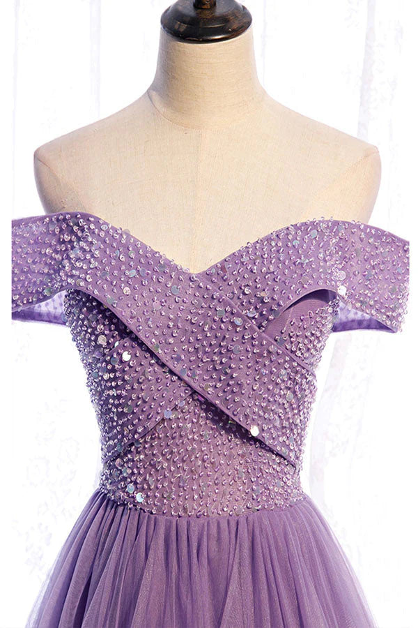 Off The Shoulder Organza Long Prom Dress Beaded Evening Dress simple gentle atmospheric and unique desi Bring summer colors to enhance whiteness