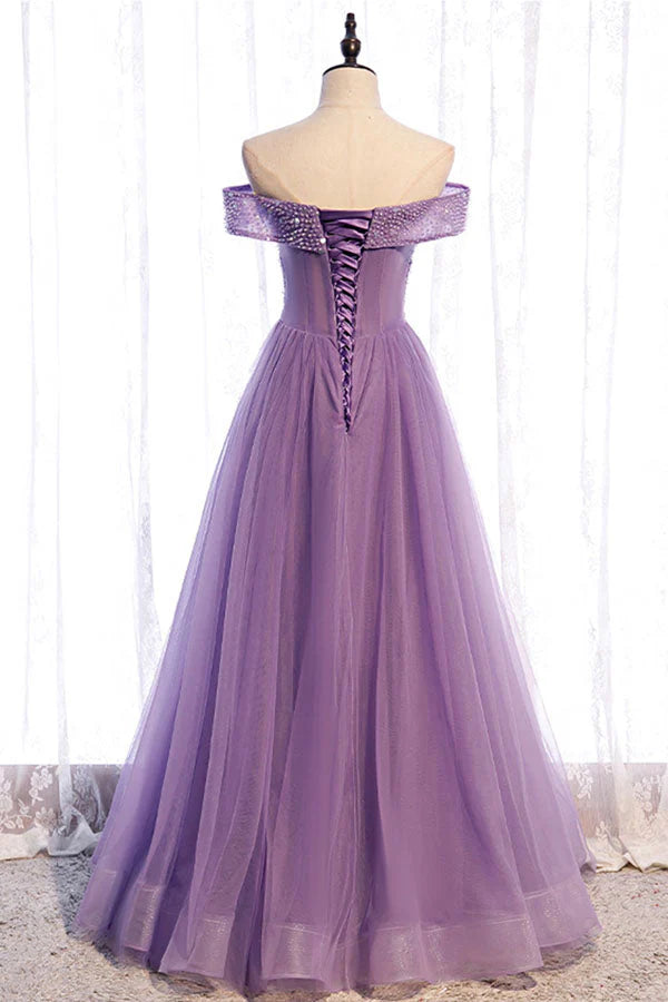 Off The Shoulder Organza Long Prom Dress Beaded Evening Dress simple gentle atmospheric and unique desi Bring summer colors to enhance whiteness