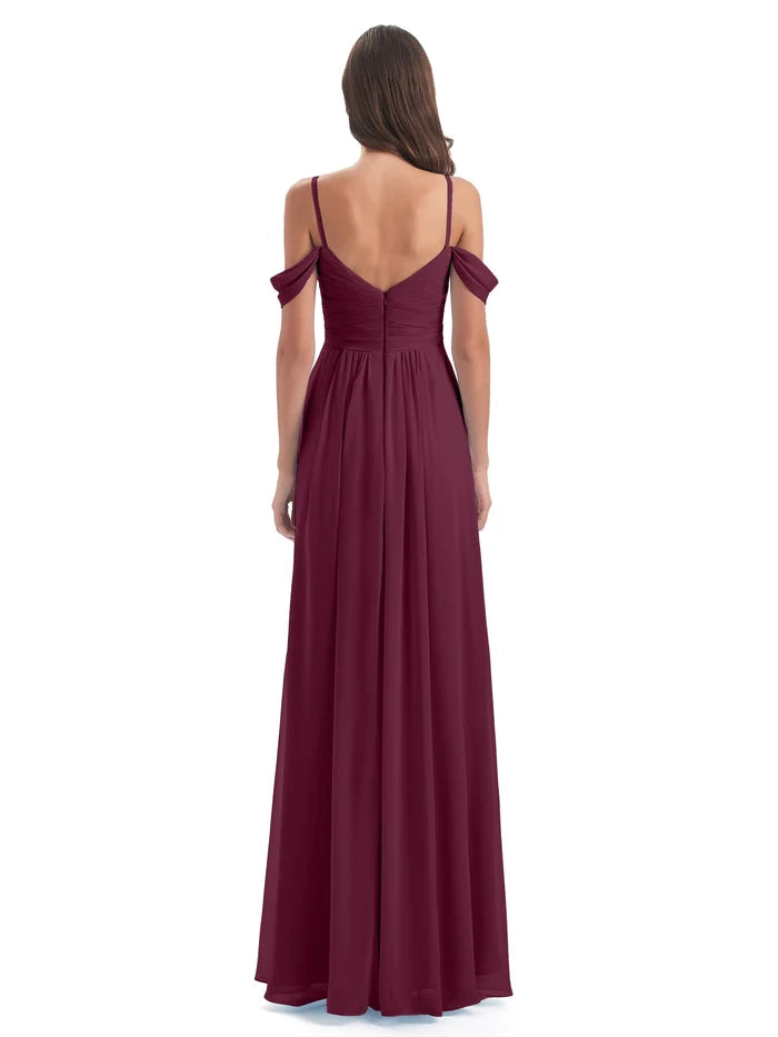 Off The Shoulder Spaghetti Straps Chiffon Bridesmaid Dresses simple gentle atmospheric and unique desi Bring summer colors to enhance whiteness