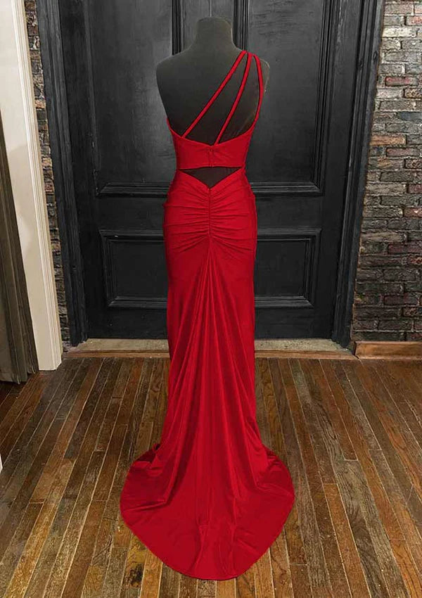 One-Shoulder Sleeveless Prom Dress/Evening Dress - Sheath/Column Jersey Long/Floor-Length with Pleated Split Sequins Simple gentle atmospheric and unique design  ﻿