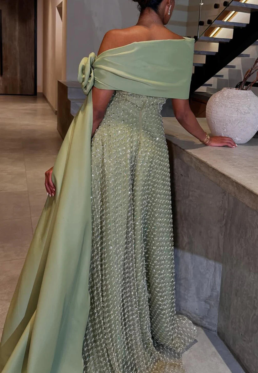 One Shoulder 3D Floral A-Line Evening Dress simple gentle atmospheric and unique desi Bring summer colors to enhance whiteness