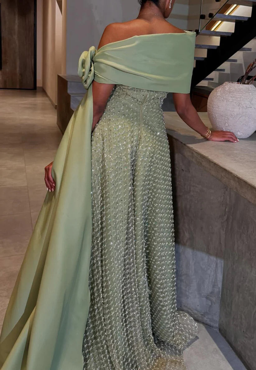 One Shoulder 3D Floral A-Line Evening Dress simple gentle atmospheric and unique desi Bring summer colors to enhance whiteness