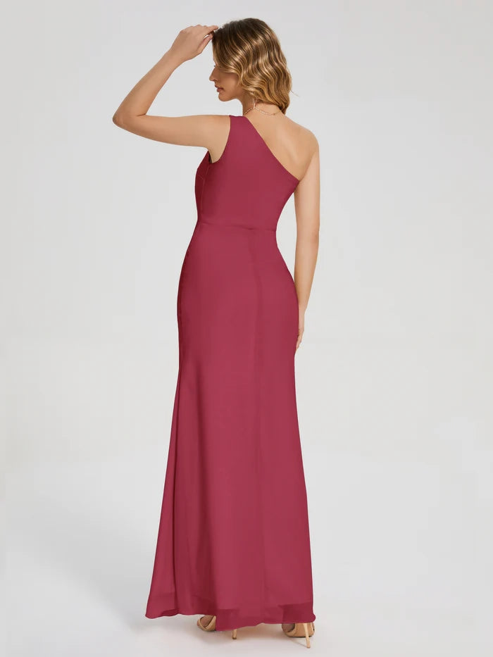 One Shoulder Column Slit Bridesmaid Dress simple gentle atmospheric and unique desi Bring summer colors to enhance whiteness