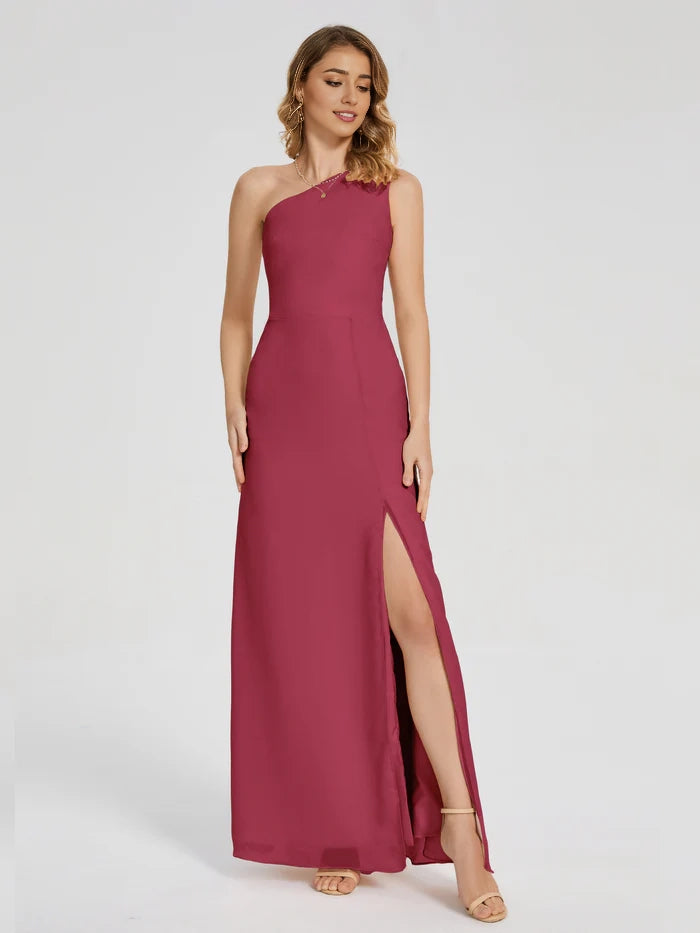 One Shoulder Column Slit Bridesmaid Dress simple gentle atmospheric and unique desi Bring summer colors to enhance whiteness