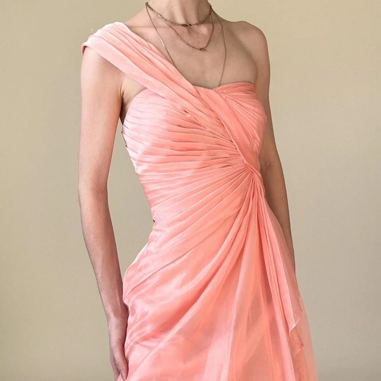 One Shoulder Dress Ruffled Layered Detail Y2K Coral Pink Prom Homecoming Dress simple gentle atmospheric and unique desi Bring summer colors to enhance whiteness