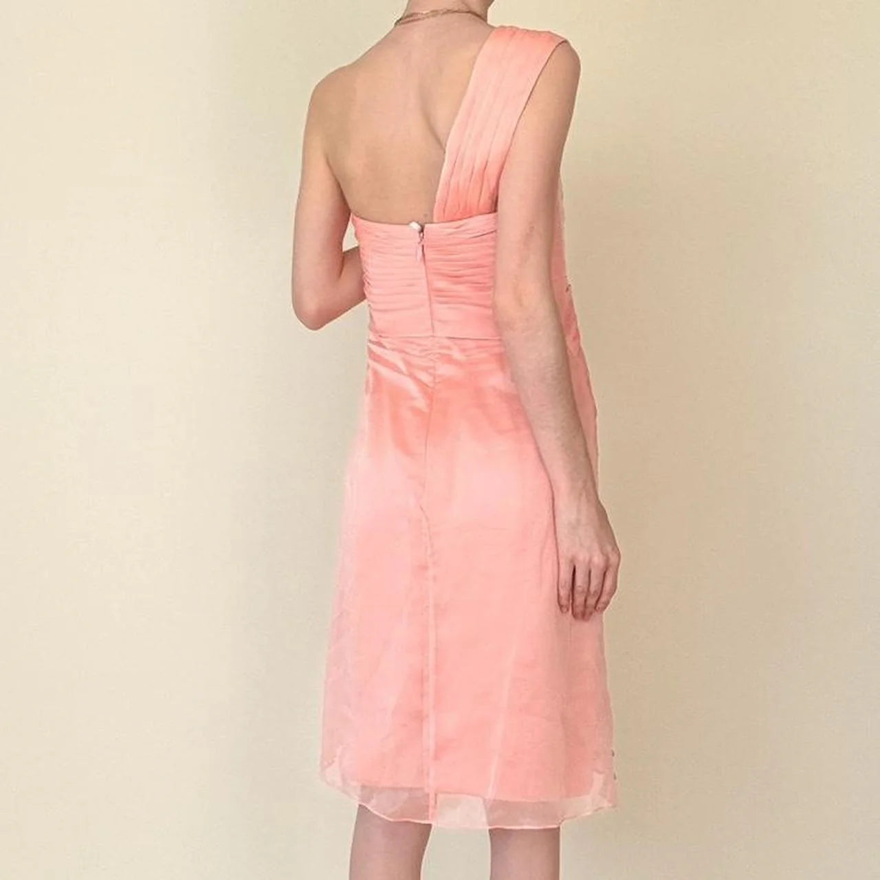 One Shoulder Dress Ruffled Layered Detail Y2K Coral Pink Prom Homecoming Dress simple gentle atmospheric and unique desi Bring summer colors to enhance whiteness