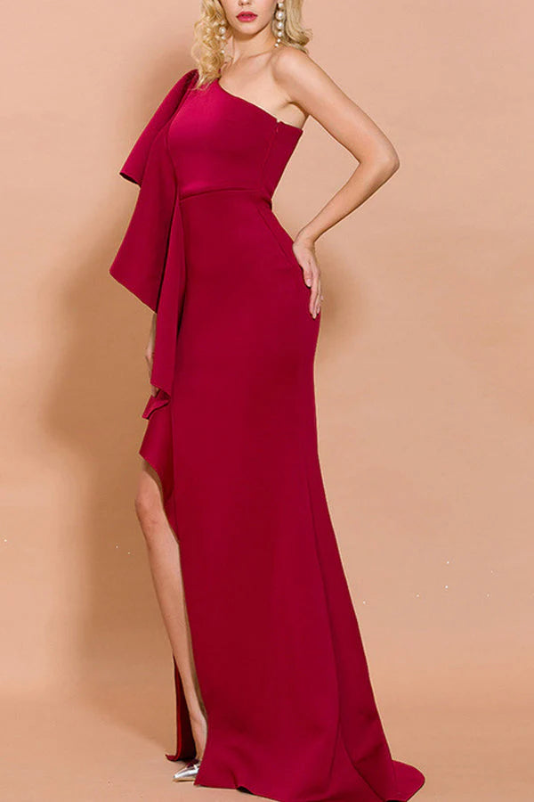 One Shoulder Evening Party Dress Simple gentle atmospheric and unique design