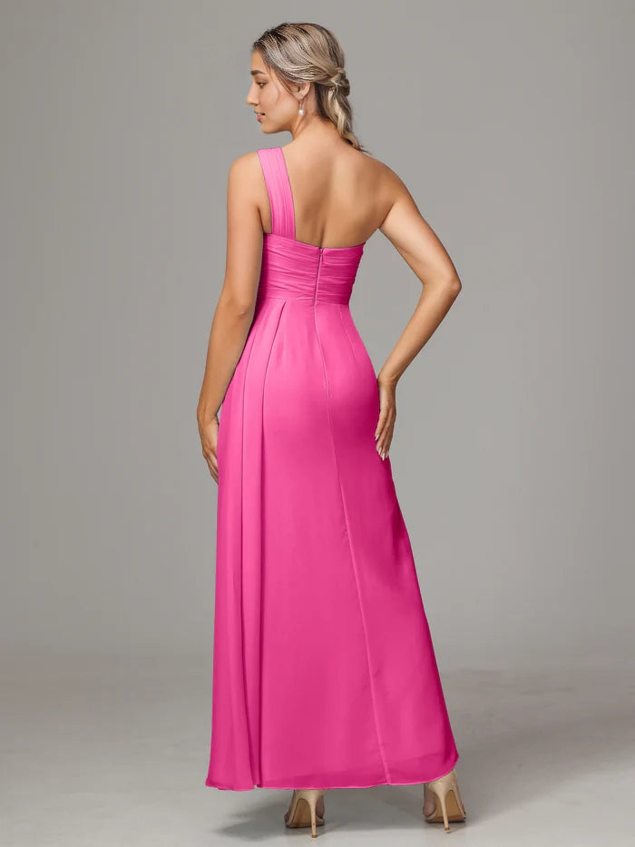 One Shoulder Floor Length Chiffon Bridesmaid Dress simple gentle atmospheric and unique desi Bring summer colors to enhance whiteness