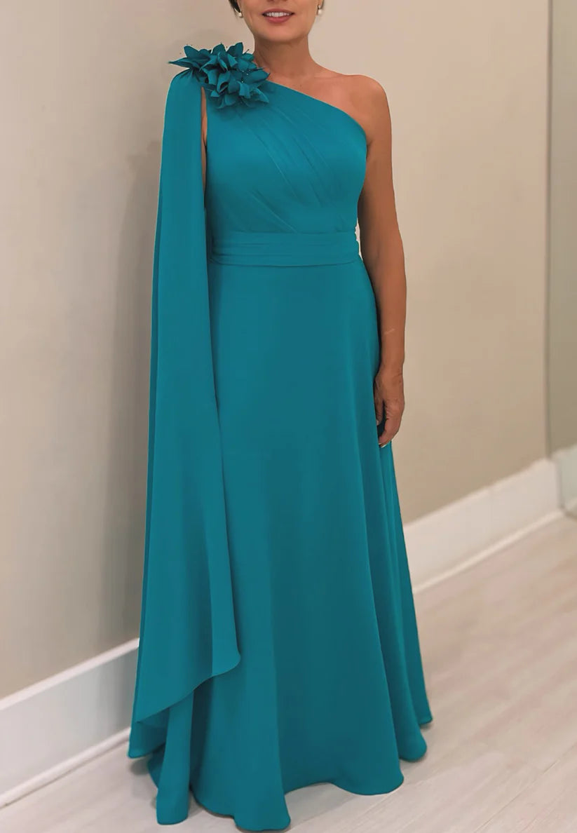 One Shoulder Floral Sleek Sleeveless A-Line Mother of Bride Dress simple gentle atmospheric and unique desi Bring summer colors to enhance whiteness