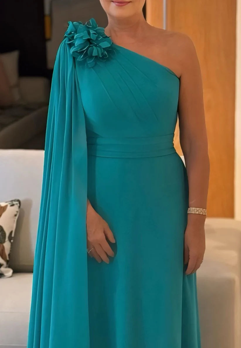 One Shoulder Floral Sleek Sleeveless A-Line Mother of Bride Dress simple gentle atmospheric and unique desi Bring summer colors to enhance whiteness