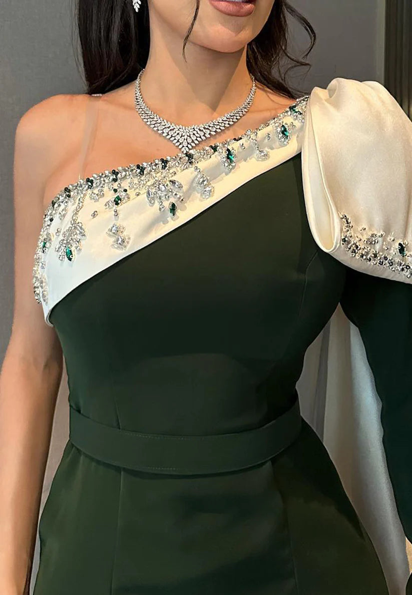 One Shoulder Long Sleeves Beaded Mermaid Evening Dress simple gentle atmospheric and unique desi Bring summer colors to enhance whiteness