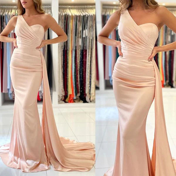 One Shoulder Mermaid Prom Dress Long With Ruffles Simple gentle atmospheric and unique design  ﻿