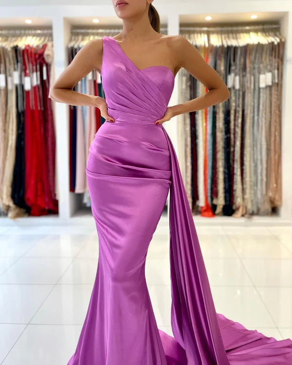 One Shoulder Mermaid Prom Dress With Ruffles Simple gentle atmospheric and unique design