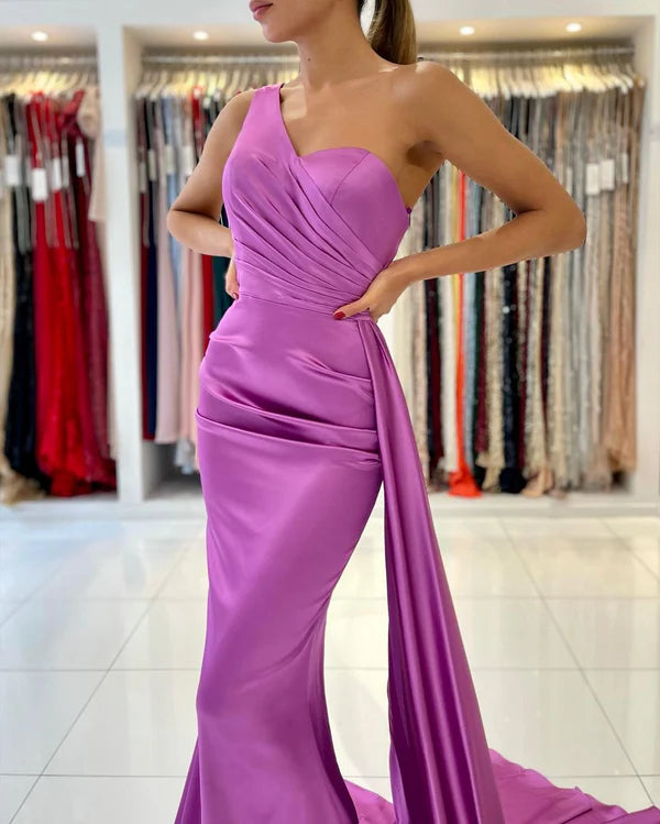 One Shoulder Mermaid Prom Dress With Ruffles Simple gentle atmospheric and unique design