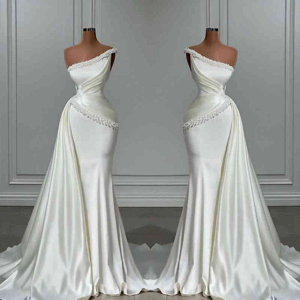 One Shoulder Prom Dress Mermaid Pearls With Ruffle Simple gentle atmospheric and unique design