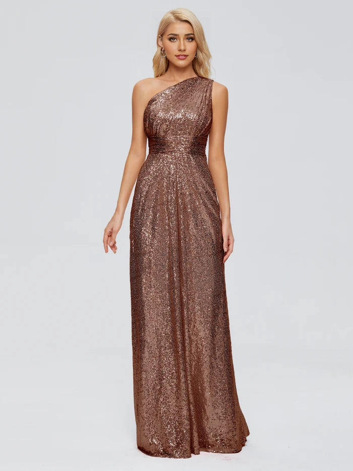 One Shoulder Sequins Bridesmaid Dress simple gentle atmospheric and unique desi Bring summer colors to enhance whiteness